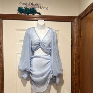 PrettyLittleThing Sheer Blue Two-Piece Ensemble